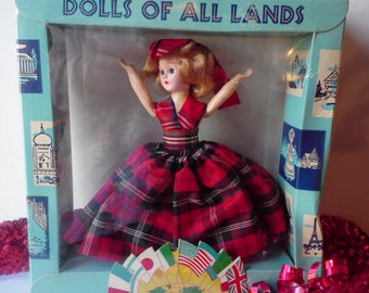 Dolls Of All Lands Scotland Girl 8" Vintage NIB A&H Doll Corp USA Sleepy Eye Doll Redi Whip International Costume  Dolls