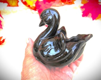 Black Swan Ashtray or Succulent Planter Trinket Dish Glazed Porcelain Ceramic