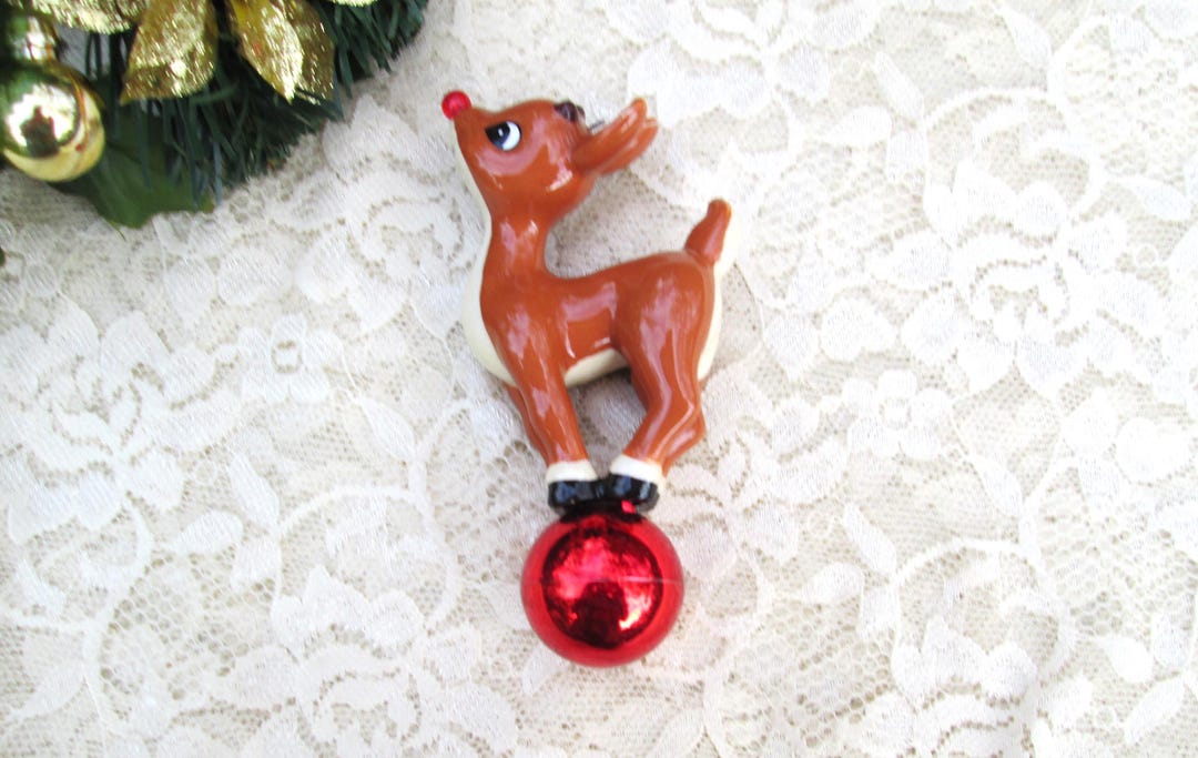 Vintage Rudolph the Red Nosed Reindeer Figure Christmas Tree Ornament ...