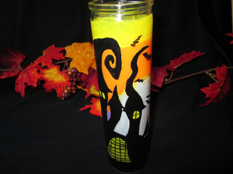 Haunted House Cemetery Jar Candle Halloween Candle Painted Etsy