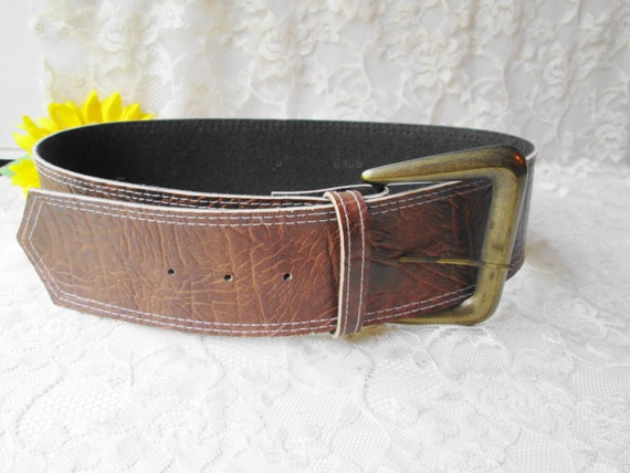 Brown Leather Wide Women's Belt Big Brass Buckle … - image 5