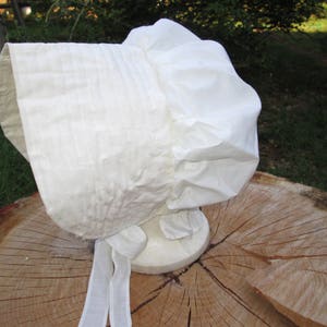 White Sunbonnet Adult Prairie Bonnet Hat White Cotton Cloth Lady Farm Garden Hat Adult Sz Vintage Handmade Kitchen Garden Church Hair Cover image 4