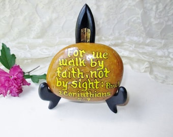 Hand Painted Rock Stone Paperweight Faith Like A Rock 2 Side Painted Scripture Bible Verse OOAK Christian Religious Spiritual Home Garden