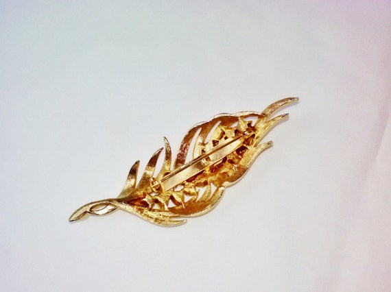 Gold AB Rhinestone Feather Brooch Vintage Pin Aur… - image 5