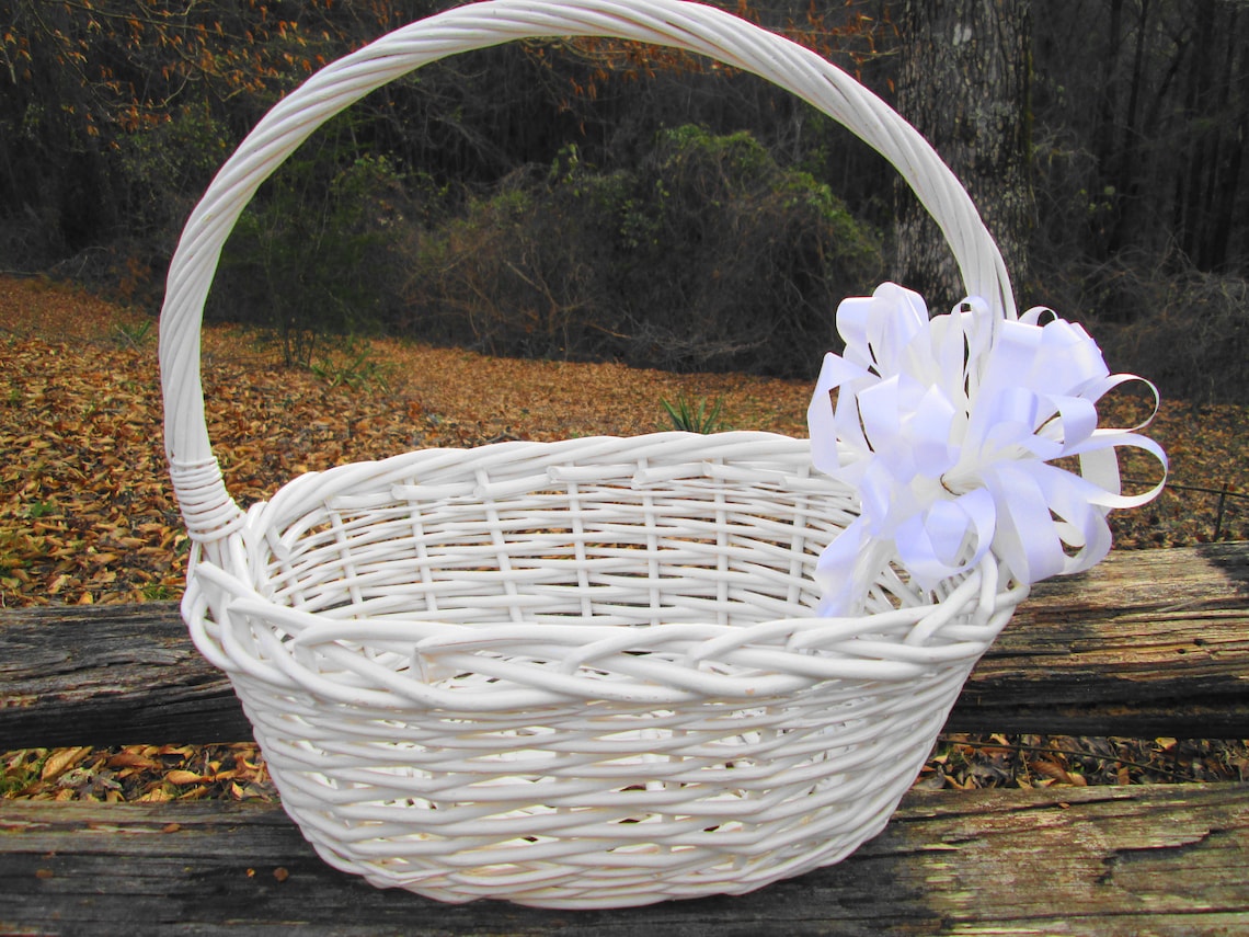Large White Easter Basket Woven Wicker Wood Oval Shape With Etsy