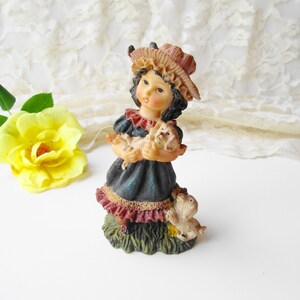 Peasant Girl with Puppy Dogs Pets Vintage Resin Figurine Colorful Home Nursery Decor Girl Room Dog Pet Lover Pet Loss Statue Figure
