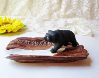 Black Bear Ashtray or Ring Coin Dish Vintage Great Smoky Mountains Tennessee Souvenir Bear Figure Ceramic Fairway Animal Nature Woodland
