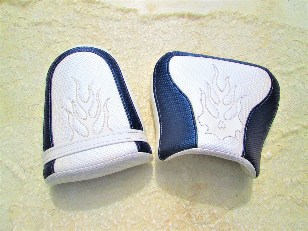 Flames 2UP Motorcycle Seat Passenger Seat Blue & White Harley Davidson