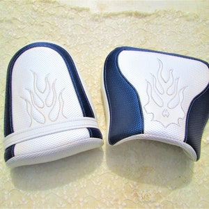 Flames 2-UP Motorcycle Seat Passenger Seat Blue & White Harley Davidson Passenger Seat After Market Seat Double Seat