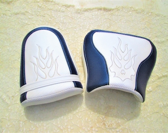 Flames 2-UP Motorcycle Seat Passenger Seat Blue & White Harley Davidson Passenger Seat After Market Seat Double Seat