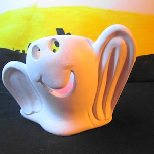 Huge Ghost Tea Light Candle Holder Large Ceramic Plaster Ghost w Flicker Light  7-1/4&quot; tall Handmade Halloween Home Decor Lawn Porch Patio