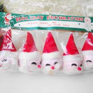 Antique Santa Head Ornament NIP Pink Glittered Paper Mache Spun Cotton ...