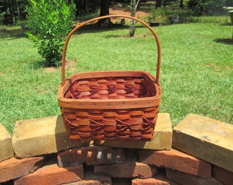 Brown Square Split Wood Woven Basket with Handle wood slat woven basket with Twine or Easter Basker