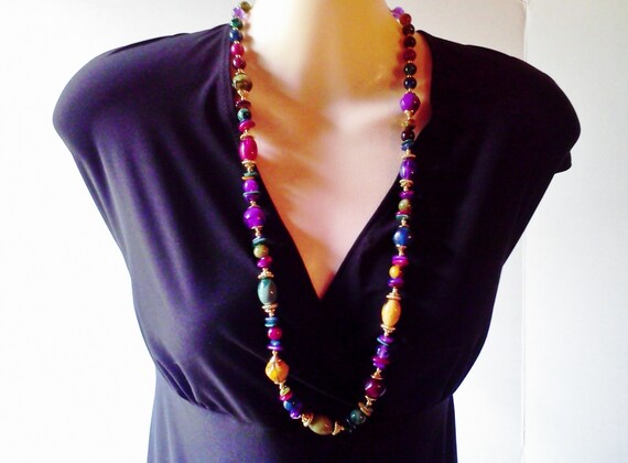 Multi Color Rainbow Beads Necklace Earrings Set V… - image 3