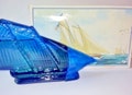 Avon America Schooner Spicy After Shave Vintage NIB Blue Glass Sailboat Decanter FULL Spicy After Shave Men Cologne 4.5 oz Christmas