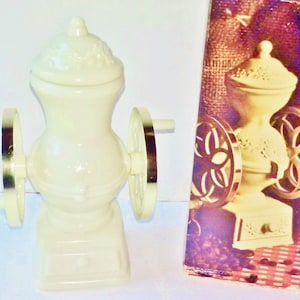 Avon Country Store Bird of Paradise Cologne Perfume FULL 5 oz Splash Milk Glass Coffee Mill Decanter Vintage NIB Figurine Bath Home Decor
