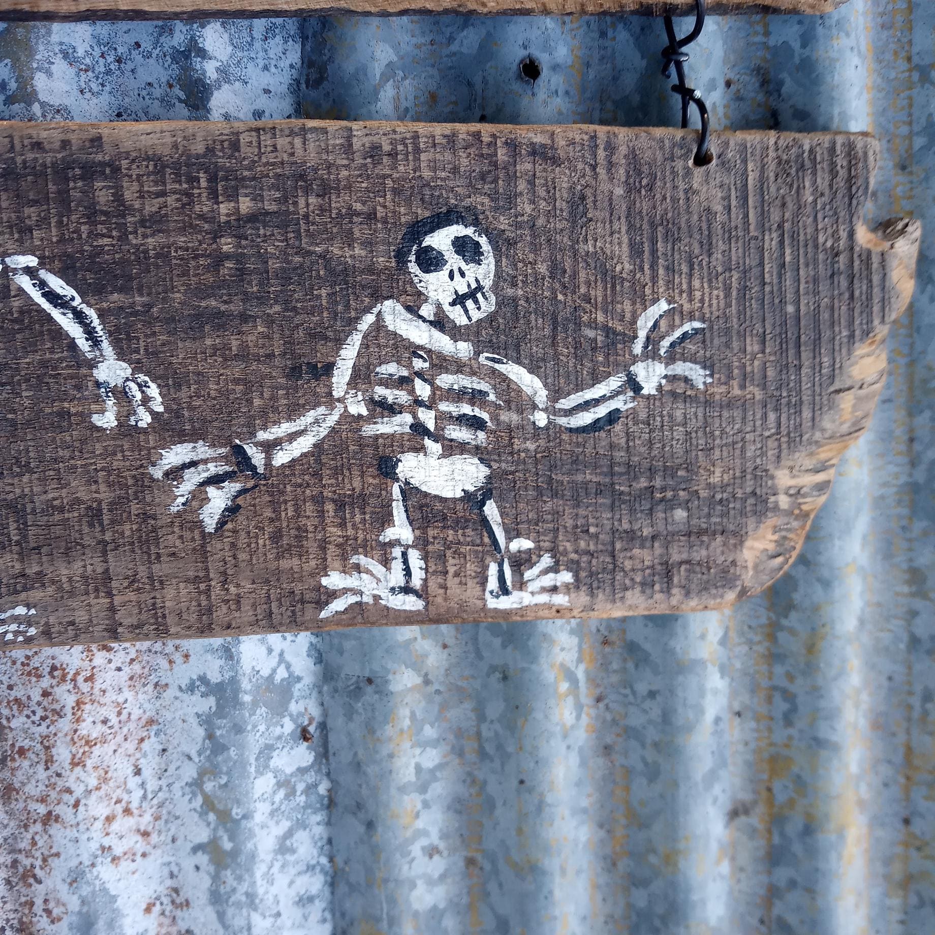 Primitive Folk Art Beware Sign With Ghost and Skeletons on Rustic ...