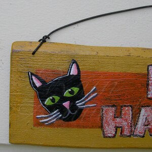 Black Cat Sign Primitive Folk Art Happy Halloween Original Painting Decoration Farmhouse image 2