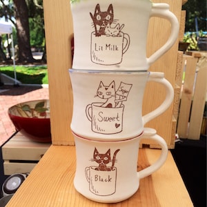 cat coffee mug set handmade ceramic