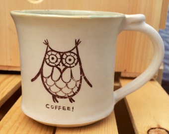 Mug Handmade Ceramic: Coffee Owl, Made to order