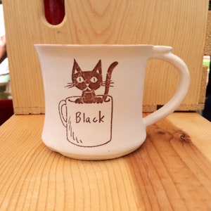 Mug Handmade Ceramic: Coffee cat - Black, Made to order