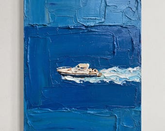 Crusise Oil Painting | 100% handmade 3D Textured Minimalist swimming Art |Modern Home Decor, Contemporary Cold Tone Wall Art
