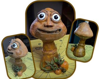 Autumn Mushroom, Pumpkins, Mushroom Character, Fall Decor, Clay Figure, Hand Painted, Funny Face