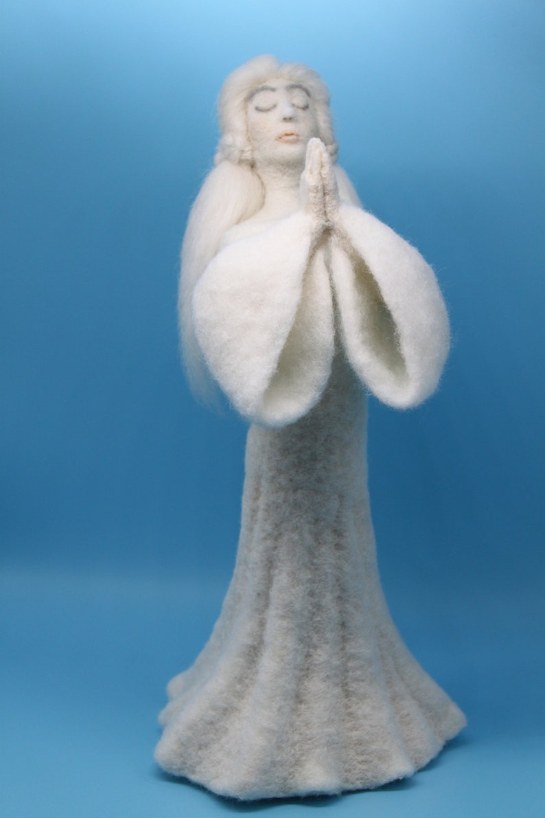 Compassionate Supplication Wool Needle Felt Sculpture Art Doll love Handmade prayer for humanity in times of need All Wool faith