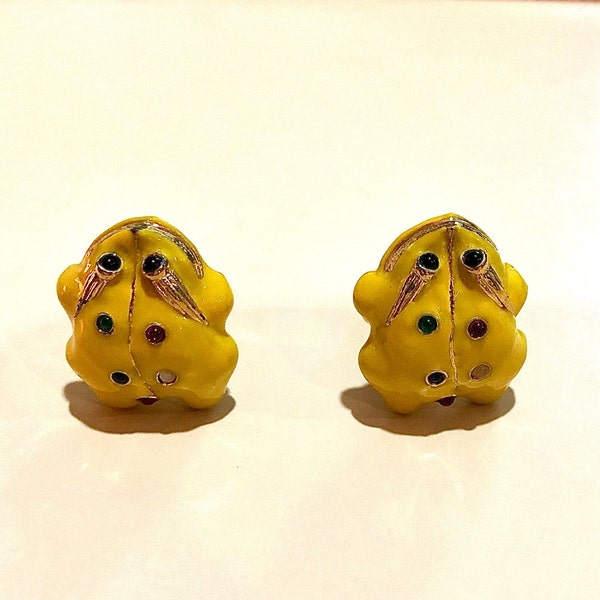 Vintage Judith Lieber Yellow Enamel Frog Earrings