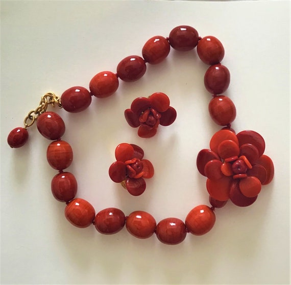 Stunning CHANEL Orange Camelia Choker Necklace & C