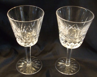 Vintage Pair Waterford Irish Crystal in the Lismore Pattern , Set of Two Cut Glass Claret or Red Wines, Elegant Stemware Glasses