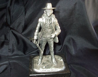 Vintage Law and Order 1971 Pewter Figure, Small Worcester Sculpture by Philip Kraczkowski, Vintage Western Art, Law Enforcement Gift