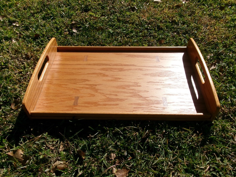 Vintage 2003 Solid Wood Large Tray, Hand Made Wooden Inlay Tray with Handles, Perfect for Ottoman or Coffee Table image 3