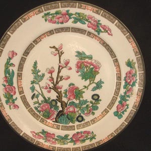 Antique Maddock and Sons Indian Tree  Plate, White with Pink Floral Garland , Vintage Table Accents