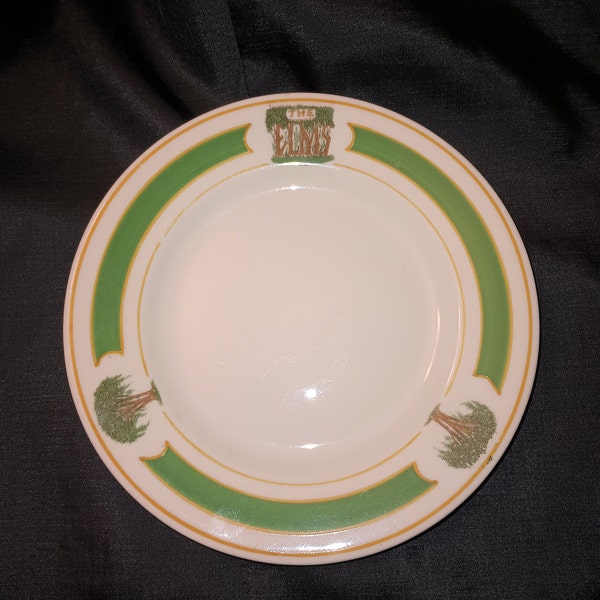 Unusual Old Vintage The Elms Bread Plate, Fifties Diner Style Pattern, Restaurant Ware Style by Scammells Trenton China, Green and White