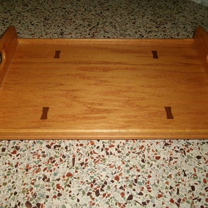 Vintage 2003 Solid Wood Large Tray, Hand Made Wooden Inlay Tray with Handles, Perfect for Ottoman or Coffee Table image 6