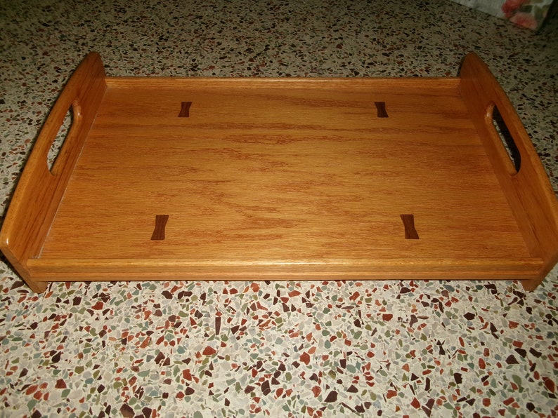 Vintage 2003 Solid Wood Large Tray, Hand Made Wooden Inlay Tray with Handles, Perfect for Ottoman or Coffee Table image 6