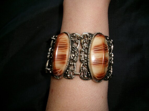 Vintage Huge Chunky Panel Bracelet, Victorian Rev… - image 2