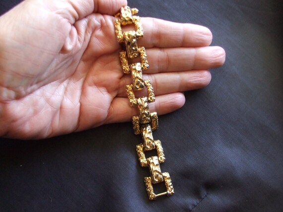 Vintage Geometric Brutalist Chunky Bracelet, Gold… - image 1