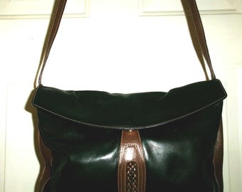 Vintage Marforio Venezia Linea 86 Convertible Shoulder Bag  to Clutch , Old Made In Italy Leather Handbag Black and Brown Two Tone