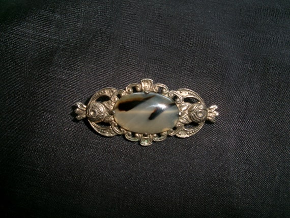 Vintage Uncas Silver Brooch with Agate, Sterling … - image 6