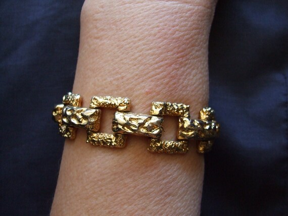 Vintage Geometric Brutalist Chunky Bracelet, Gold… - image 5