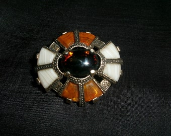 Vintage Miracle Celtic Brooch, Multicolor Scottish Agate Pin