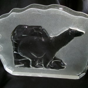 Vintage Crystal Polar Bear Paperweight, Glass Bear Figure Decor