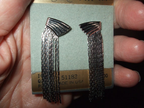 vintage Trifari Silvertone Pierced Earrings , NOS… - image 2