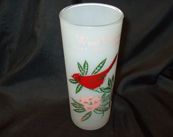 Vintage West Virginia Tumbler, State Souvenir Glass, State Bird Cardinal, State Flower Rhododendron