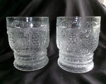 Antique Saint Louis Fish Footed Tumblers, Old French Sand Molded Pressed Glass, HTF Set of 2