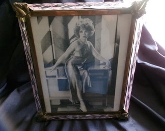 Vintage Art Deco Lucite and Metal Picture Frame, Pink Plastic Frame with Metal Accents, Old Photo of Clara Bow