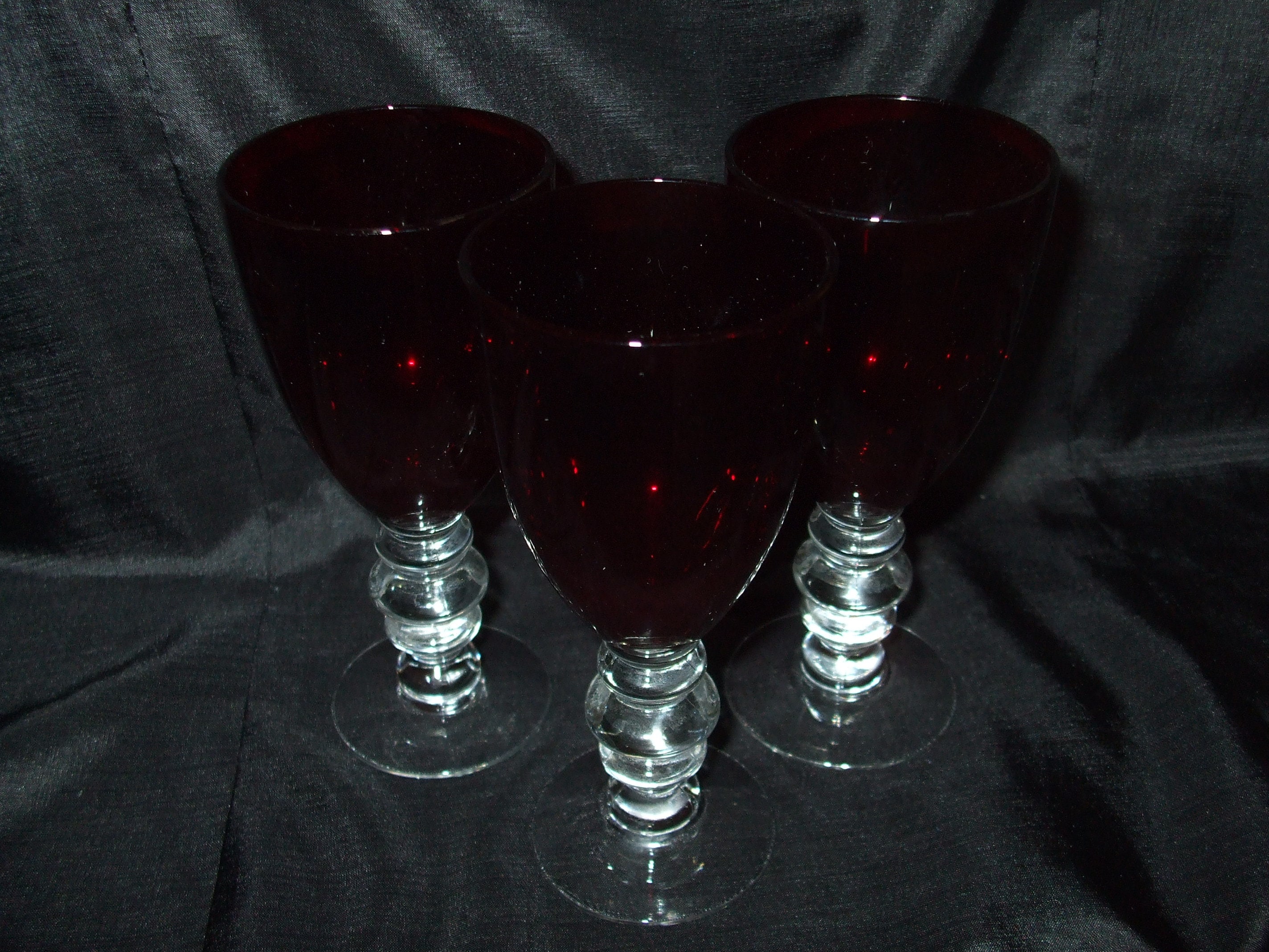 Vintage Ruby Red Art Deco Wine Glasses, Duncan Miller Circa 1950