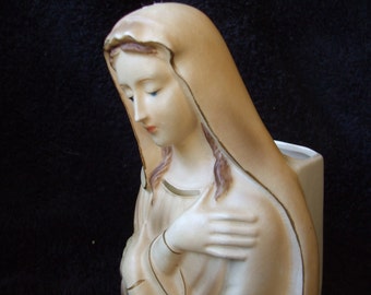 Vintage Unmarked Head Vase Madonna Planter , Virgin Mary Ceramic  Icon